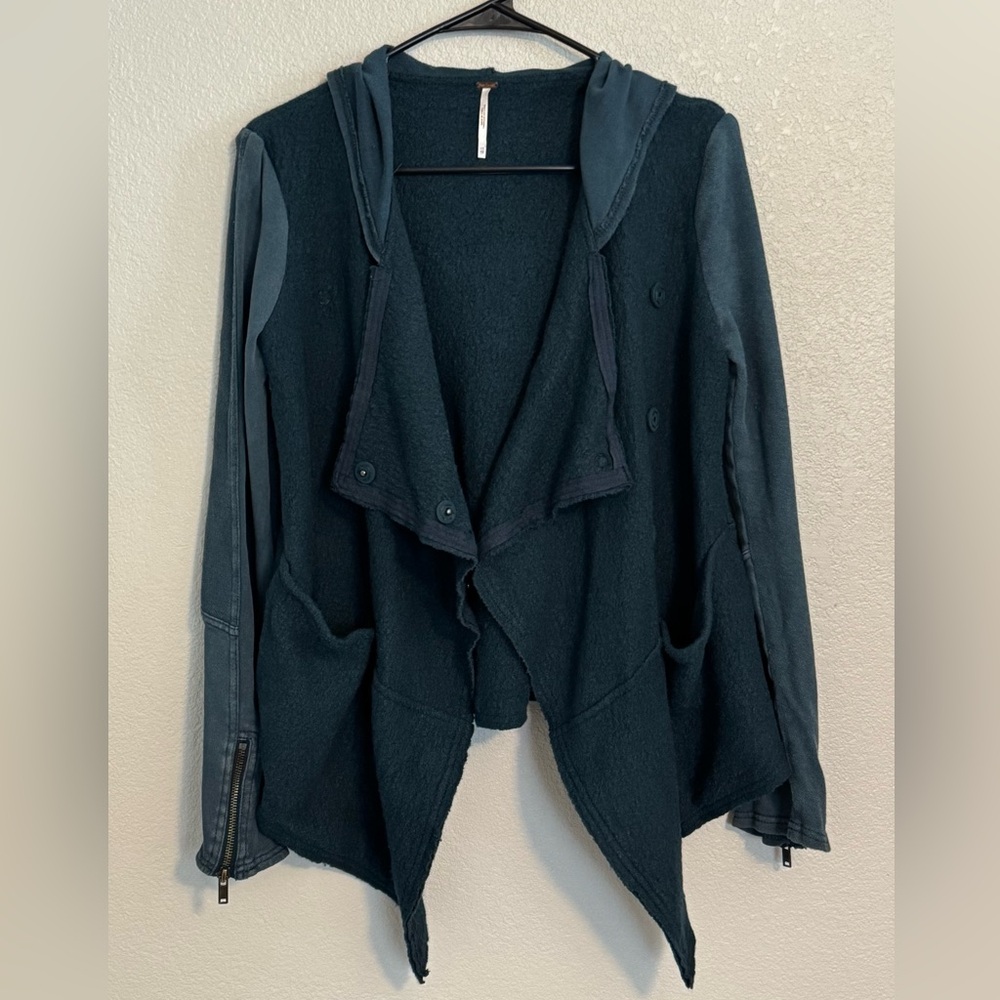 Free People Dark Teal Wool Hooded Jacket